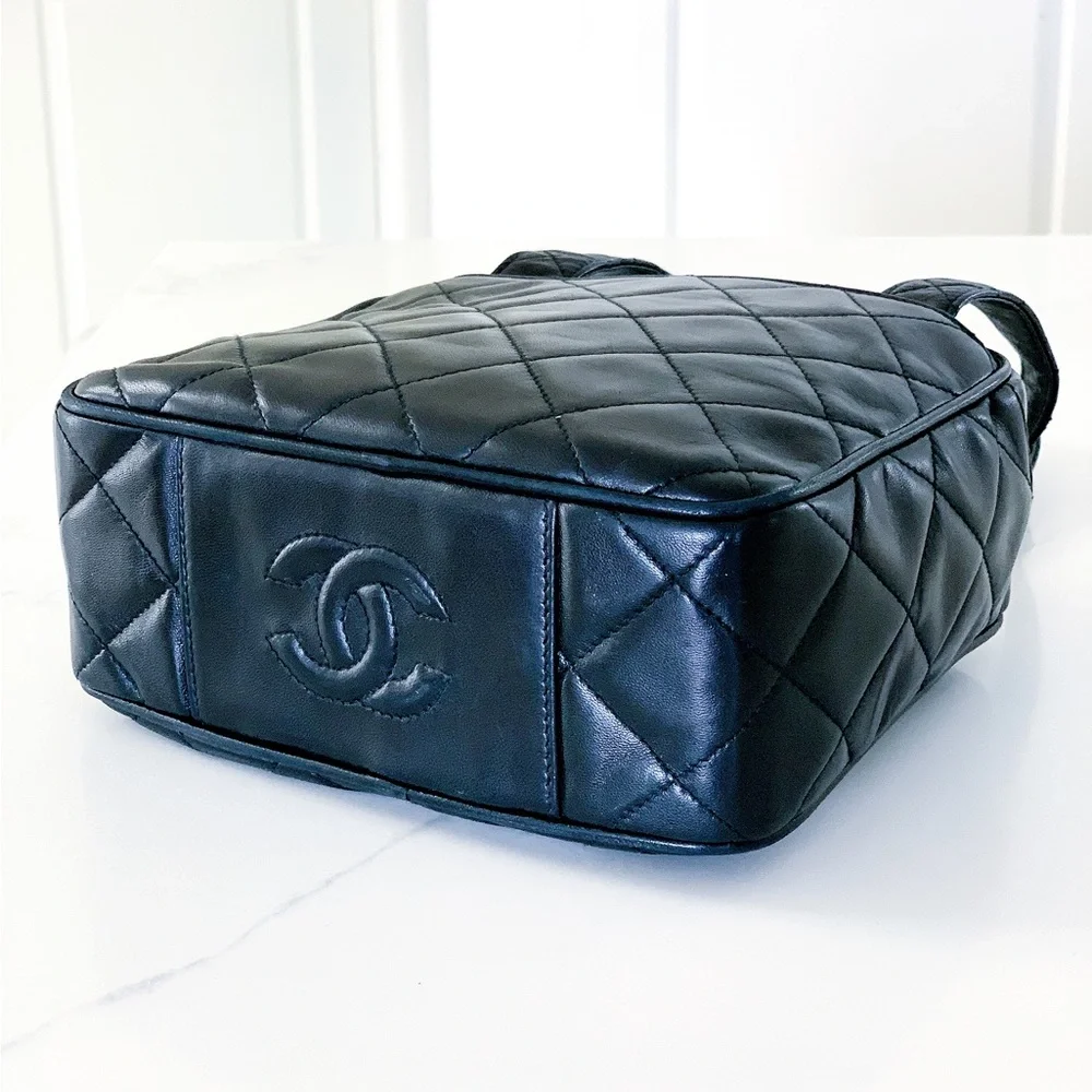 CHANEL Black Leather Gold Chain Small Top Handle Satchel Bag